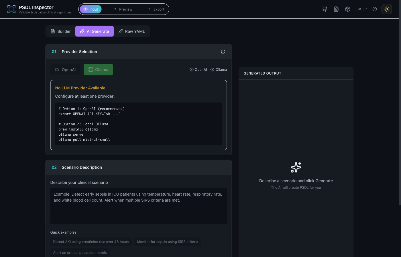 Generate mode — describe the cohort in plain English
